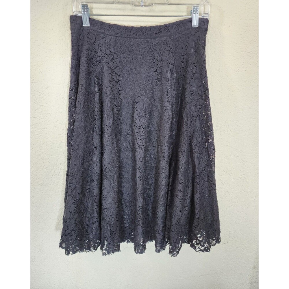 COIN 1804 Women M Skirt Black Floral Lace A-Line Lined Stretch Knee Length
